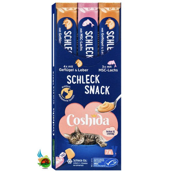 بستنی گربه کوشیدا با طعم ماهی و مرغ و جگر Coshida cat lickable snack بسته 7 عددی