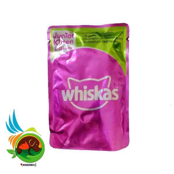 پوچ بچه گربه و گربه نابالغ ویسکاس مدل Whiskas with Lamb mit Lamm وزن 100 گرم