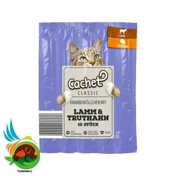 تشویقی مدادی گربه با طعم گوشت و بوقلمون کچت Cachet Lamm بسته 10 عددی