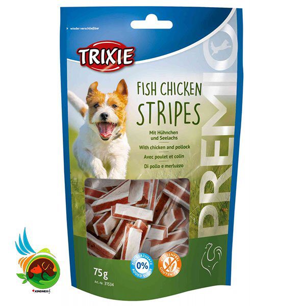 تشویقی سگ تریکسی با طعم مرغ و ماهی Trixie fish chicken stripes وزن 75 گرم