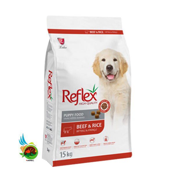 غذای خشک توله سگ رفلکس با طعم گوشت گوساله و برنج Reflex beef & rice وزن 15 کیلوگرم
