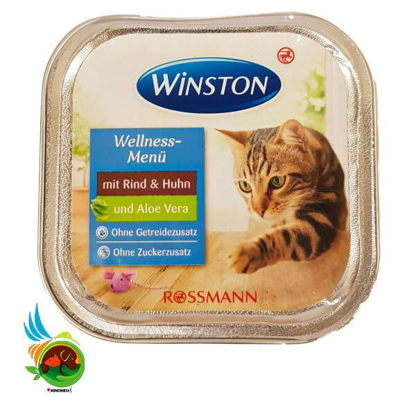 ووم گربه وینستون با طعم گوشت و مرغ و آلوئه ورا Winston mit rind & aloevera وزن 100 گرم