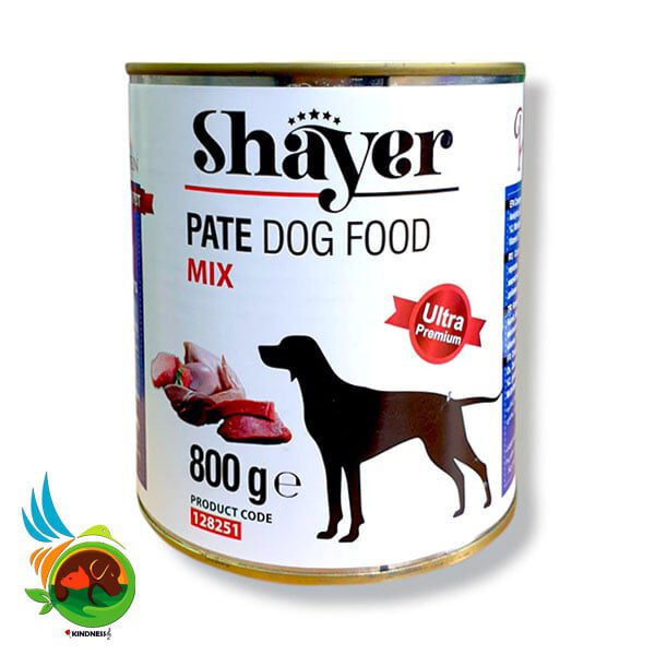 کنسرو سگ شایر با طعم انواع گوشت و سبزیجات Shayer pate dog food mix وزن 800 گرم