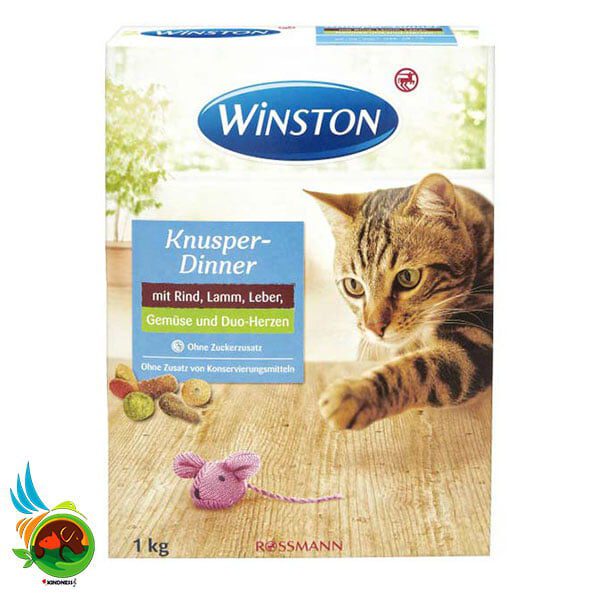 غذای گربه وینستون با طعم گوشت گاو، بره و جگر Winston knusper dinner وزن 1 کیلوگرم