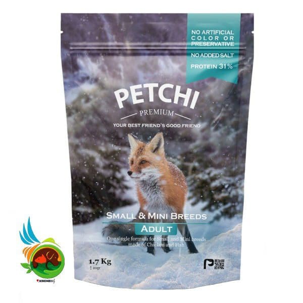غذای خشک پرمیوم سگ بالغ پتچی برای نژاد های کوچک و متوسط Pet chi small & mini breeds adult chicken & fish با طعم مرغ و ماهی وزن 1/7 کیلوگرم