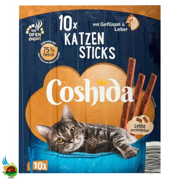 تشویقی مدادی گربه کوشیدا با طعم مرغ و جگر Coshida cat sticks mit geflugel & leber وزن 50 گرم ( 10 عددی )