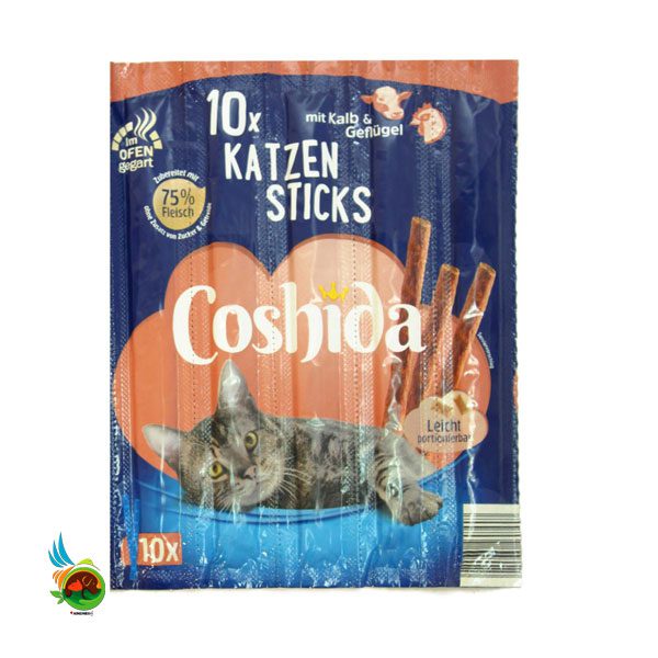 تشویقی مدادی گربه کوشیدا با طعم گوشت گوساله و مرغ Coshida cat sticks mit kalb & geflugel وزن 50 گرم ( 10 عددی )
