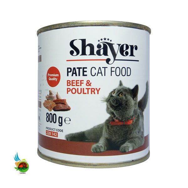 کنسرو غذای گربه شایر با طعم گوشت گاو و پرندگان Shayer Beef & Poultry وزن 800 گرم