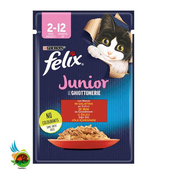پوچ بچه گربه فلیکس با طعم گوشت در ژله Purina Felix with beef in Jelly وزن ۸۵ گرم