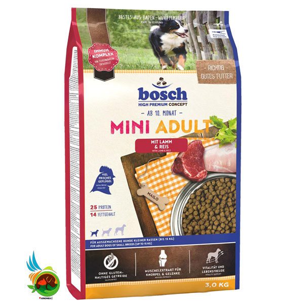 غذای خشک سگ بره و برنج بوش Bosch With Lamb & Rice Mini Adult وزن 3 کیلوگرم