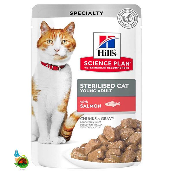 پوچ گربه عقیم شده هیلز با طعم سالمون مدل Hills Sterilised Cat with Salmon وزن 85 گرم