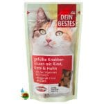 تشویقی گربه دین بستس با طعم گوشت، مرغ، اردک Dein bestes mit rind, ente & huhn وزن 65 گرم