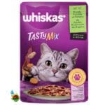 پوچ گربه بالغ ویسکاس با طعم بره، مرغ و هویچ در سس Whiskas tasty mix with lamb & chicken and carrot in gravy وزن ۸۵ گرم