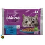پوچ گربه بالغ ویسکاس با طعم ماهی سالمون و ماهی تن Whiskas with salmon & tuna in jelly بسته ۴ عددی