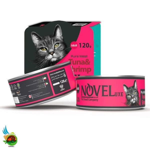 Untitled-9 کنسرو نچرال گربه بالغ نوول لوکس با طعم ماهی تن و میگو Novel pure meat tuna & shrimp وزن ۱۲۰ گرم - تصویر 1