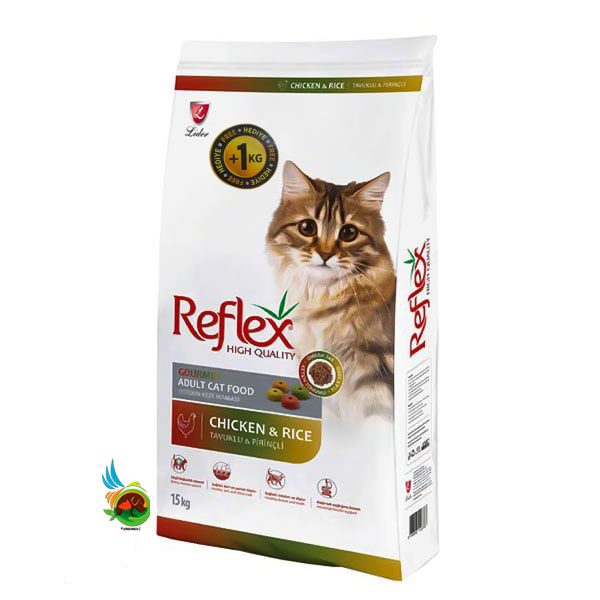 غذای خشک گربه بالغ رفلکس مولتی کالر مدل Reflex adult cat food chicken & rice multi color وزن ۱۵ کیلوگرم + 1 کیلوگرم هدیه