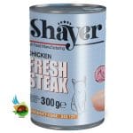 کنسرو استیک گربه شایر با طعم مرغ Shayer fresh steak chicken وزن 300 گرم