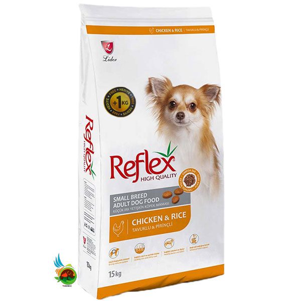 غذای خشک سگ بالغ نژاد کوچک رفلکس با طعم مرغ و برنج Reflex adult dog with chicken & rice وزن 16 کیلوگرم