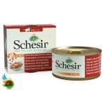 کنسرو نچرال گربه شسیر طعم تن و آنچووی و سیب زمینی شیرین و کرون بری Schesir tuna with anchovies and sweet potato and cranberry وزن ۸۵ گرم