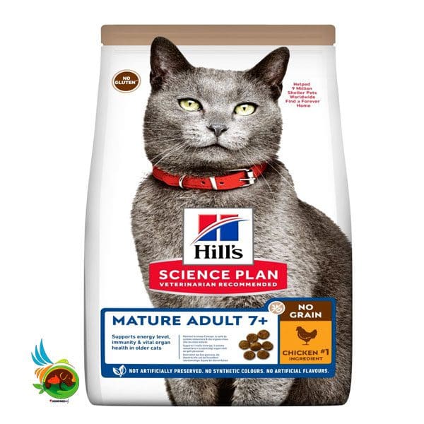 Untitled-2 غذای خشک بدون غلات گربه هیلز با طعم مرغ Hill’s science plan mature adult 7+ with chicken وزن ۱.۵ کیلوگرم - تصویر 1