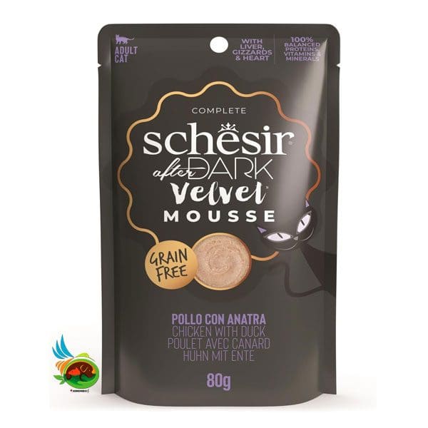Untitled-14 پوچ گربه بالغ شسیر طعم مرغ و اردک مدل افتر دارک Schesir after dark chicken with duck وزن ۸۰ گرم - تصویر 1