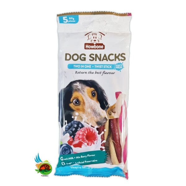 Untitled-84 اسنک تشویقی پیچی سگ هابون طعم شیر بز و میکس بری Howbone Goat milk & mix berry بسته ۵ عددی