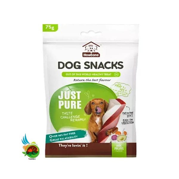 اسنک تشویقی سگ هابون طعم میکس میوه ای مدل پیچی Howbone dog snack hust pure mix furits وزن 75 گرم