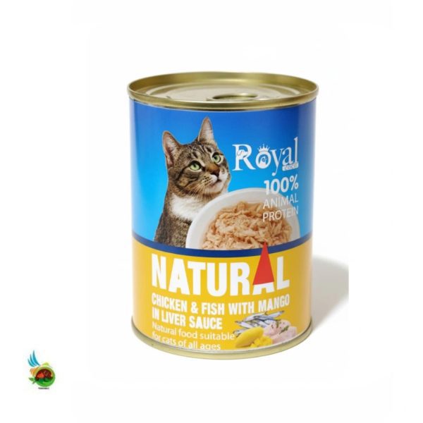 کنسرو نچرال گربه رویال کوکو طعم مرغ، ماهی و انبه  Royal coco chicken and fish with mango وزن ۳۸۰ گرم