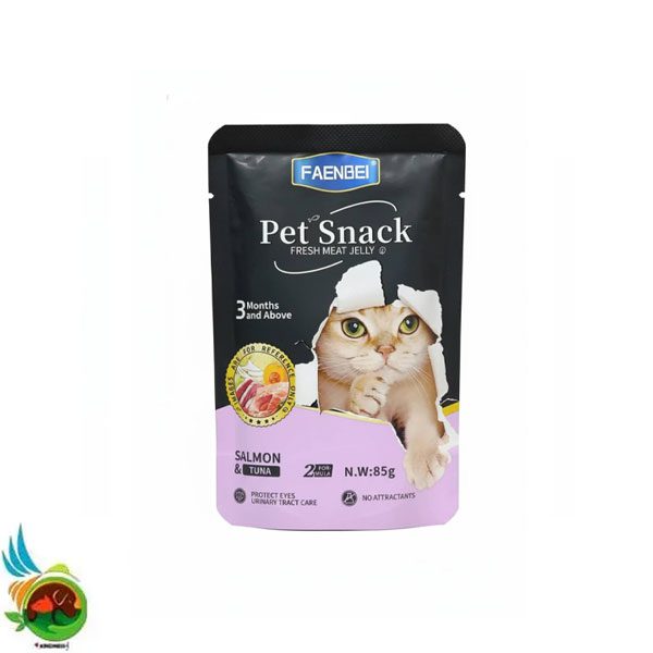 پوچ گربه فنبی مدل میکس طعم سالمون و تن Faenbei pet snack salmon and tuna وزن ۸۵ گرم