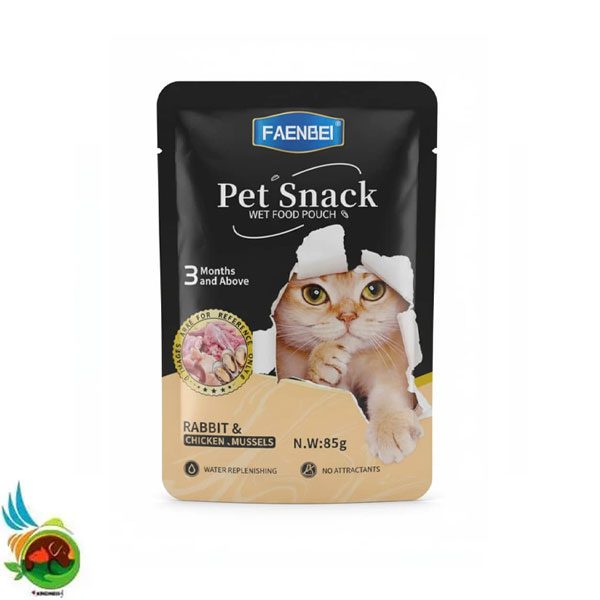 پوچ گربه فنبی مدل میکس طعم خرگوش، مرغ و صدف Faenbei pet snack rabbit & chicken and mussels وزن ۸۵ گرم