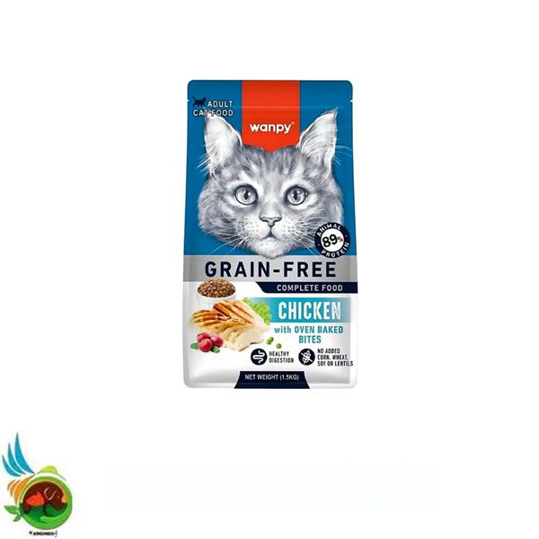 غذای خشک گربه بالغ ونپی طعم مرغ بدون غلات Wanpy adult cat food with chicken وزن 1.5 کیلوگرم