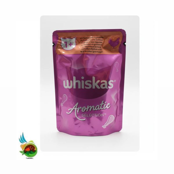 پوچ گربه بالغ آروماتیک سلکشن ویسکاس طعم بوقلمون و سبزیجات در سس Whiskas with turkey and vegetables وزن ۸۵ گرم