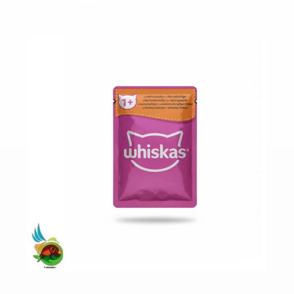 پوچ گربه بالغ ویسکاس طعم گوشت گاو و مرغ Whiskas with beef and poultry وزن ۸۵ گرم