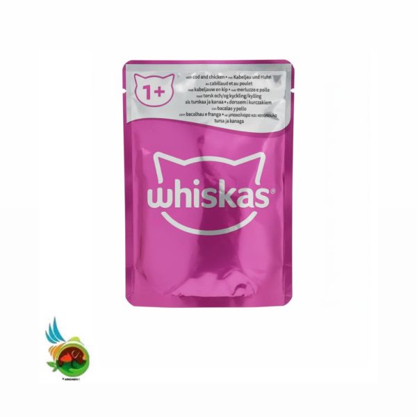 پوچ گربه بالغ ویسکاس طعم ماهی کاد و مرغ Whiskas with cod and chicken وزن ۸۵ گرم