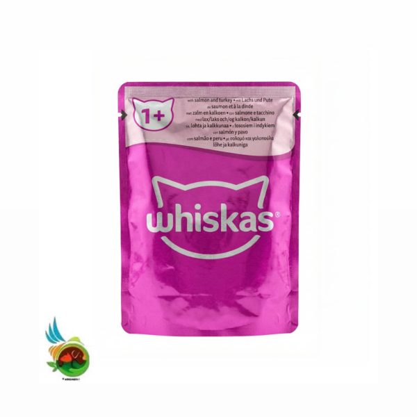 پوچ گربه بالغ ویسکاس طعم سالمون و بوقلمون Whiskas with salmon and turkey وزن ۸۵ گرم