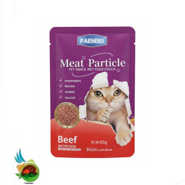 پوچ گربه فنبی طعم گوشت گاو مدل چانکی Faenbei meat particle with beef وزن ۸۵ گرم