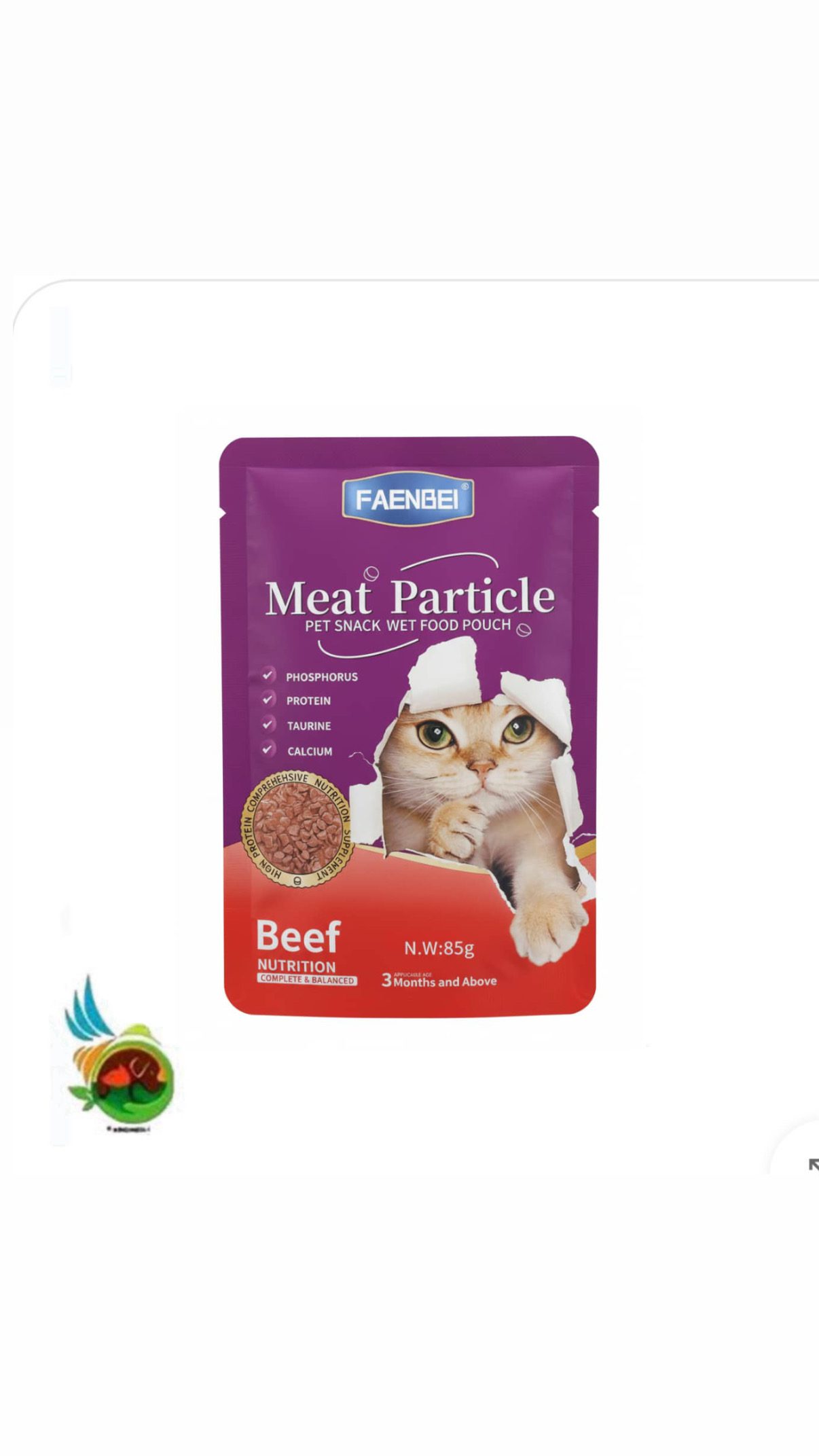 Screenshot پوچ گربه فنبی طعم گوشت گاو مدل چانکی Faenbei meat particle with beef وزن ۸۵ گرم - تصویر 1