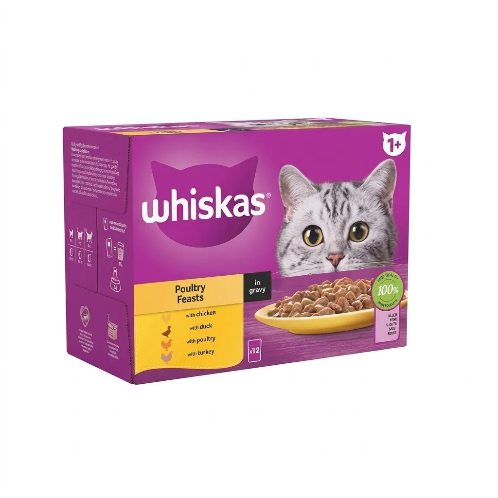 whiskas-pouch-mixed-poultry-12-pack پوچ گربه ویسکاس طعم میکس گوشت پرندگان Whiskas Pouch Mixed Poultry بسته ۱۲ عددی - تصویر 1