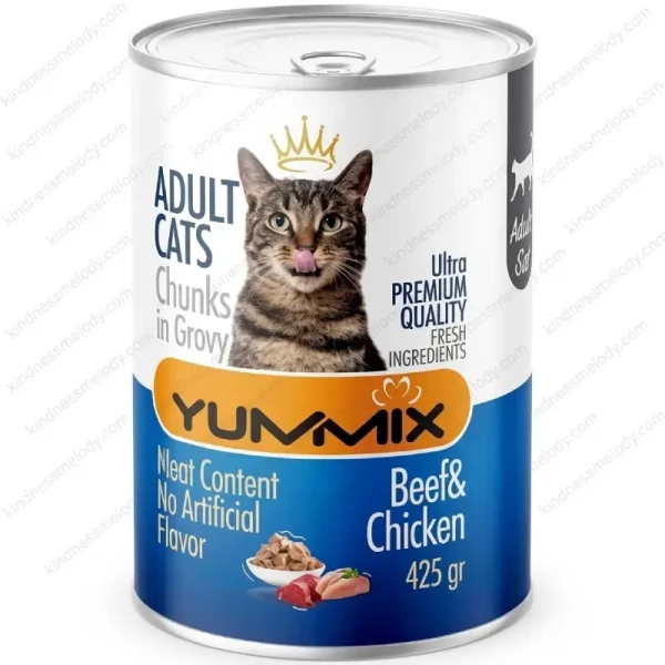 کنسرو گربه یامیکس چانک مرغ و گوشت Yummix Cat Canned Food Chunky Chicken and Meat وزن 425 گرم